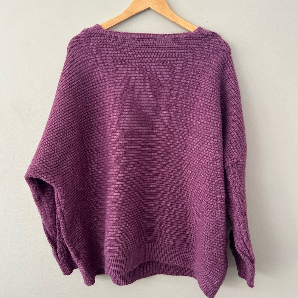 Warehouse One 3X/4X Purple V-Neck Cable Knit Sweater - Picture 5 of 6
